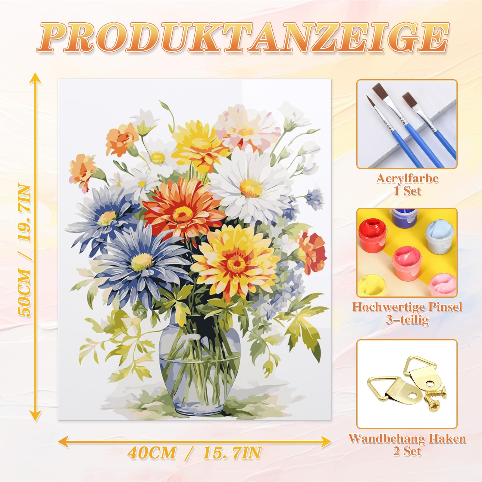 Tucocoo Kit di pittura a olio fai da te su tela con pennelli e pigmento acrilico, stile colorato, per la decorazione della casa, 40,6 x 50,8 cm (senza cornice
