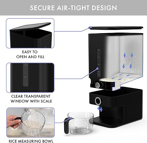 Miniatura 6 de Dispensador de arroz de 25 libras, recipiente hermético para granos y arroz con dispensación, taza medidora y esponja fácil de usar, contenedor de