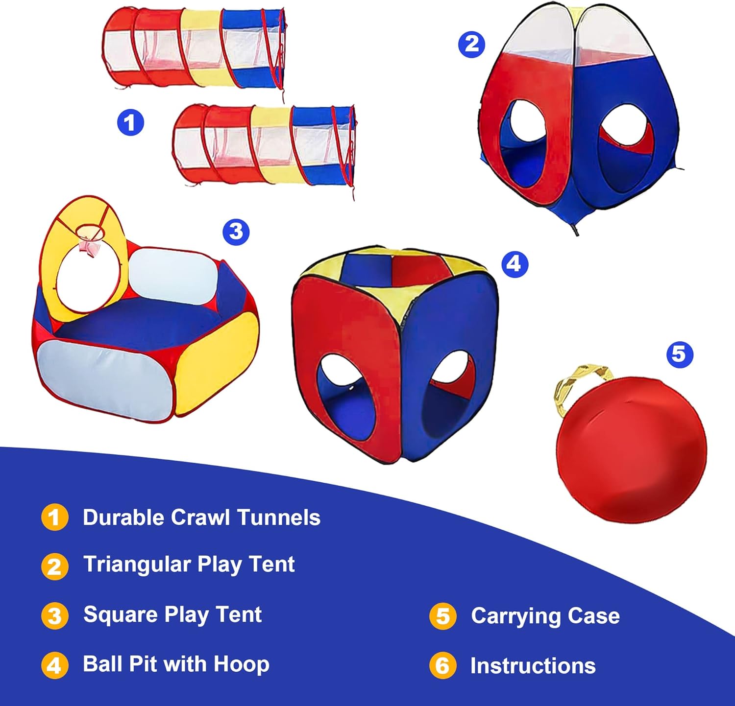 Wееklу Tор Sаlе LOJETON 5pc Kids Play Tents Crawl Tunnels, Ball Pit with Basketball Hoop, Pop Up Playhouse for Boys, Girls, Babies, and Toddlers - Indoor & Outdoor Use