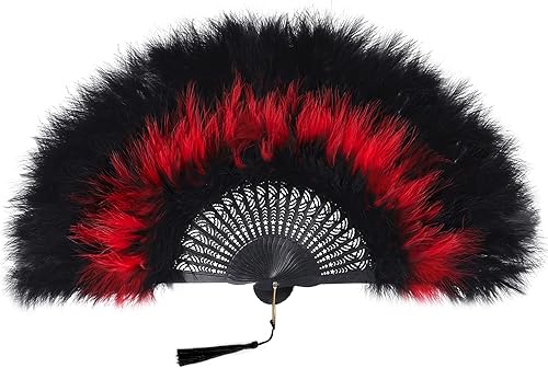 Miniatura 22 de BABEYOND Abanico de plumas de marabú estilo vintage de los años 20, abanico plegable de mano, para disfraz, baile, espectáculo, fiesta de té,