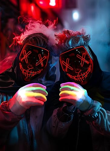 Miniatura 6 de Brightown Conjunto de disfraz de Halloween para niños y niñas, capa negra con capucha, 3 modos de luz y guantes brillantes multicolor