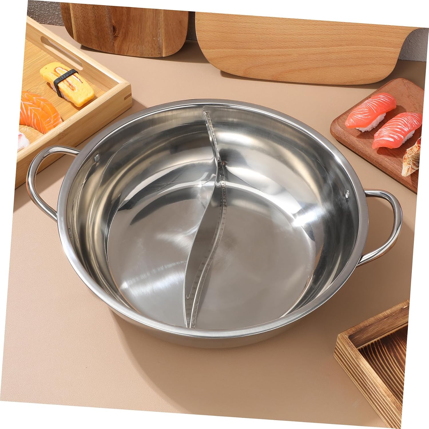 Stainless Steel Hot Pot Silver Double Handle with Divider