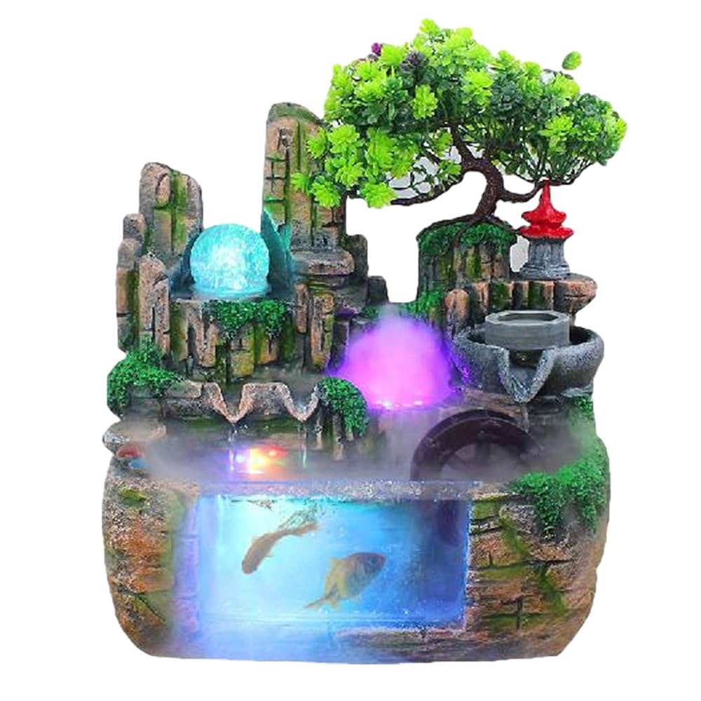 Amazon.co.jp: 卓上噴水 ミニ滝 卓上式 加湿器 LEDライト付き