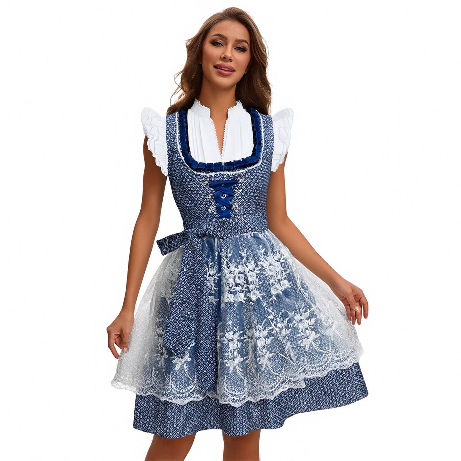SKFLABOOF Dirndl Damen Midi Kleid - Oktoberfest Outfit Komplett Große Größen Dirndlkleid Trachtenkleid Lang Dirndelkleider Mit Bluse Dirndel