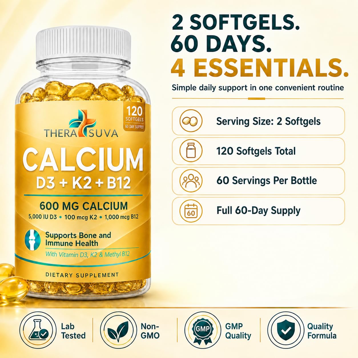 Extra Strength 4-in-1 Calcium 600mg + D3 + K2 + B12, 120 Veggie Softgels — Amazon image 5