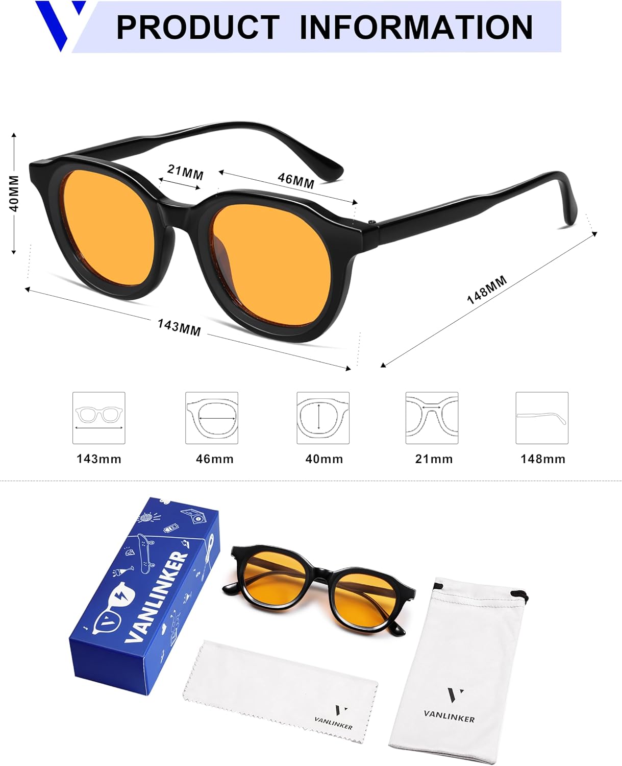 VANLINKER Retro Round Sunglasses for Men Women Vintage Circle Shades VL9829 46mm