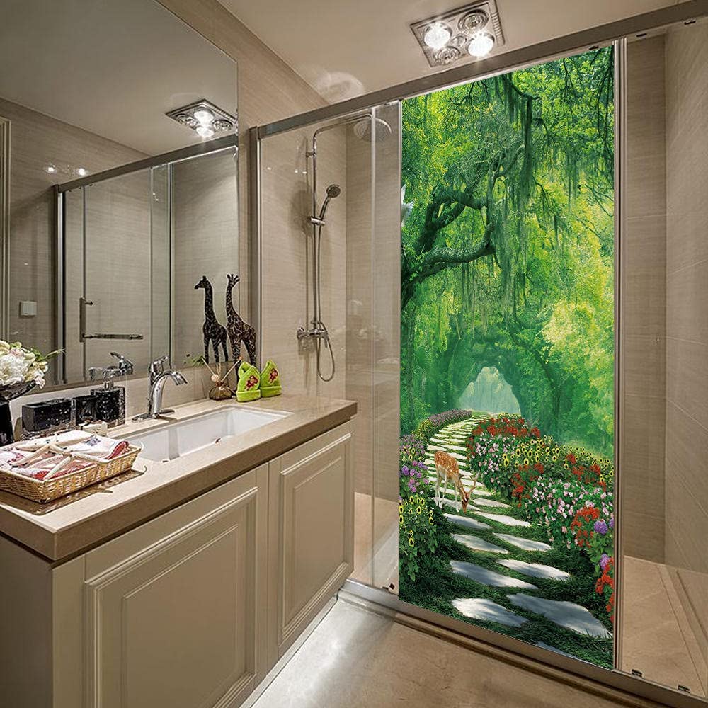 Sticker Porte 3D Paysage Forestier 80x200 Cm – Auto-adhésif PVC, Facile à Poser – Décoration Salon, Chambre, Salle De Bain