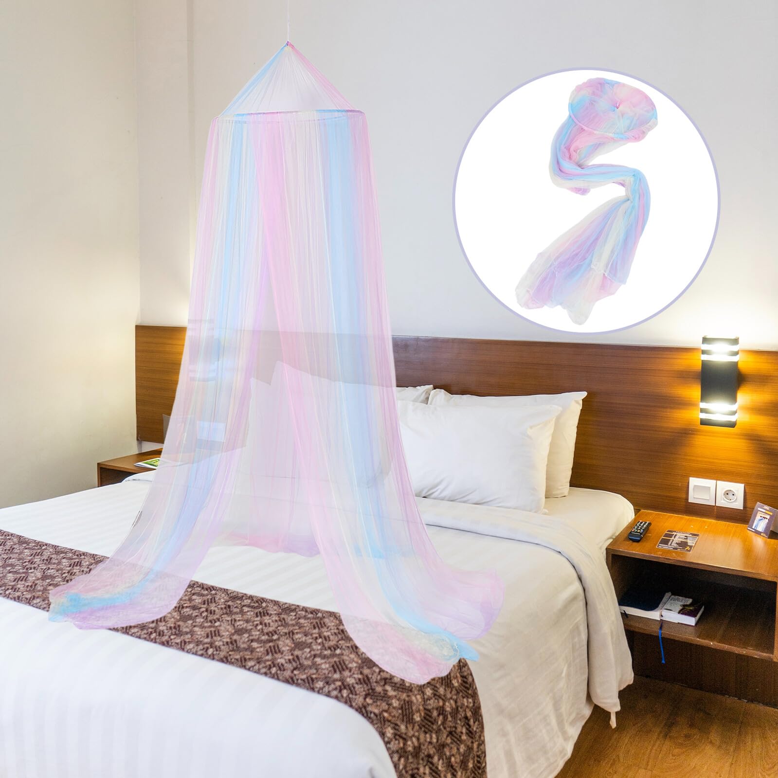 GARVALON Hängendes Moskitonetz mit Zwei Öffnungen Rundes Feinmaschiges Babybett Moskitonetz Farbenfrohes Insektenschutznetz für Babybetten Sicherer Schutz für Neugeborene