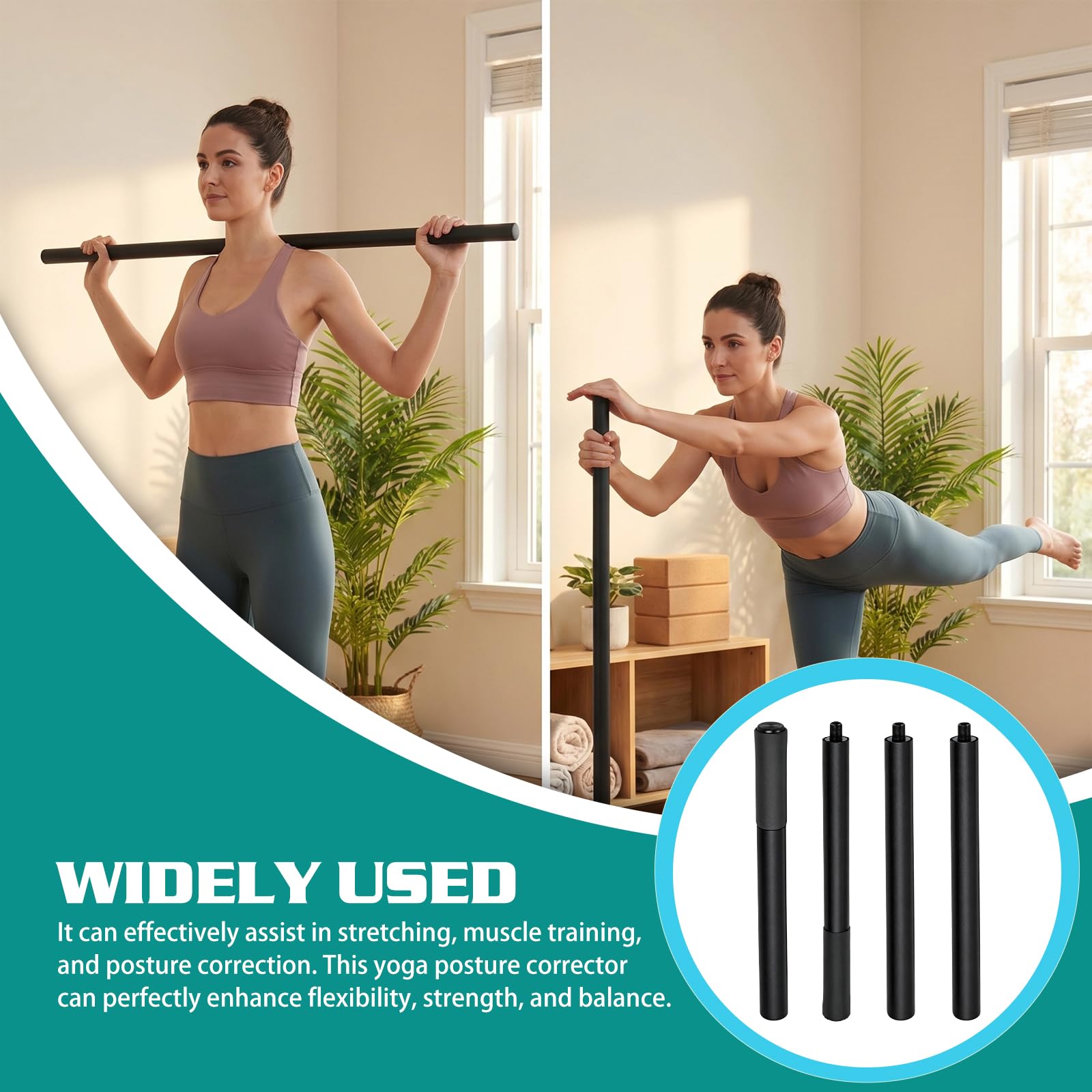 Tragbarer Yoga-Stick, Yoga Stick 1,5 m, Verstellbarer Gymnastikstab mit Schaumstoffgriffen, Vielseitiger Trainingsstab Schaumstoffgriffen, Stahl Fitness Stretch Stick Für Fitnessstudio,Stretch,Sculpt