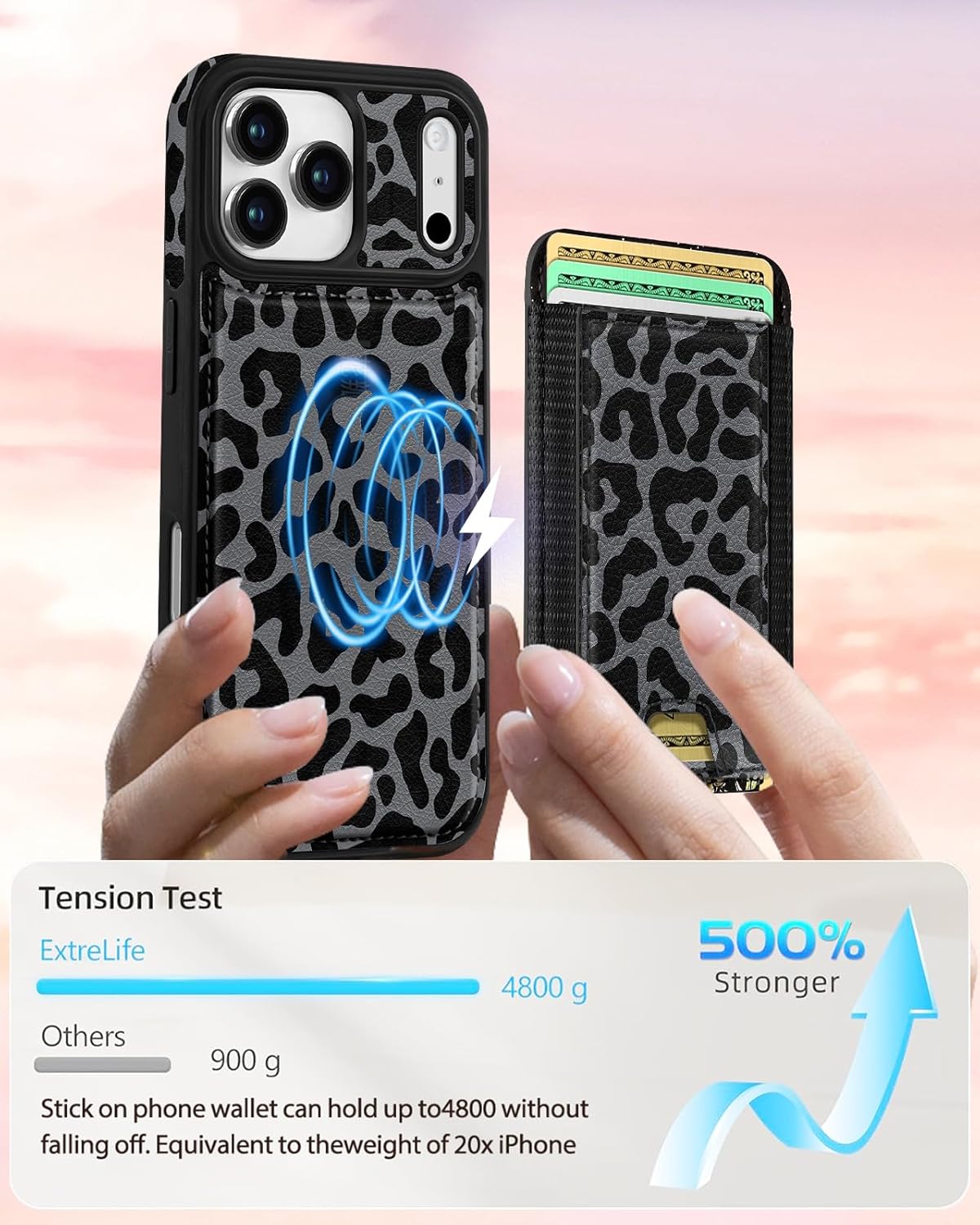 Shorogyt for iPhone 17 Pro Max Case Wallet - Fits 5 Cards, Compatible with Magsafe Detachable Magnetic Credit Card Holder Leather Cardholder Cute Phone Cover Women Girls for Apple 17 ProMax, Leopard - Image 4