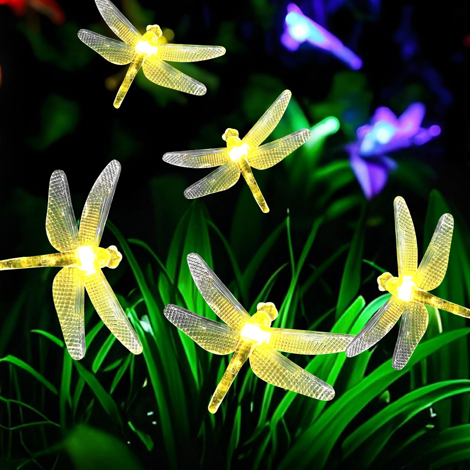Dragonfly łańcuch świetlny LED, 80 diod LED, zewnętrzne dekoracje tarasowe, zasilane przez USB, odporne na warunki atmosferyczne, certyfikat CE i FCC