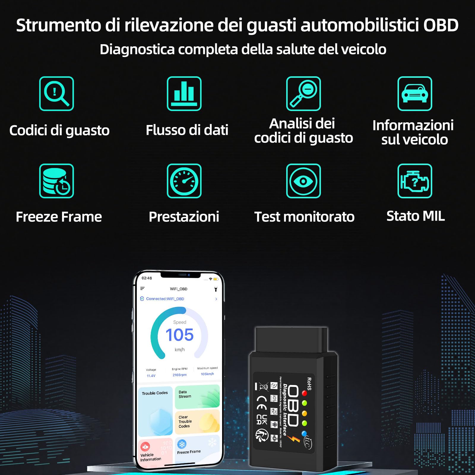 iLC OBD2 Wireless OBD Auto Code Lettore Scansione Strumento -Collegare Via WiFi con IOS, Android & Windows Dispositivi -3000 Code Banca Dati - Adatto per Maggior parte Auto