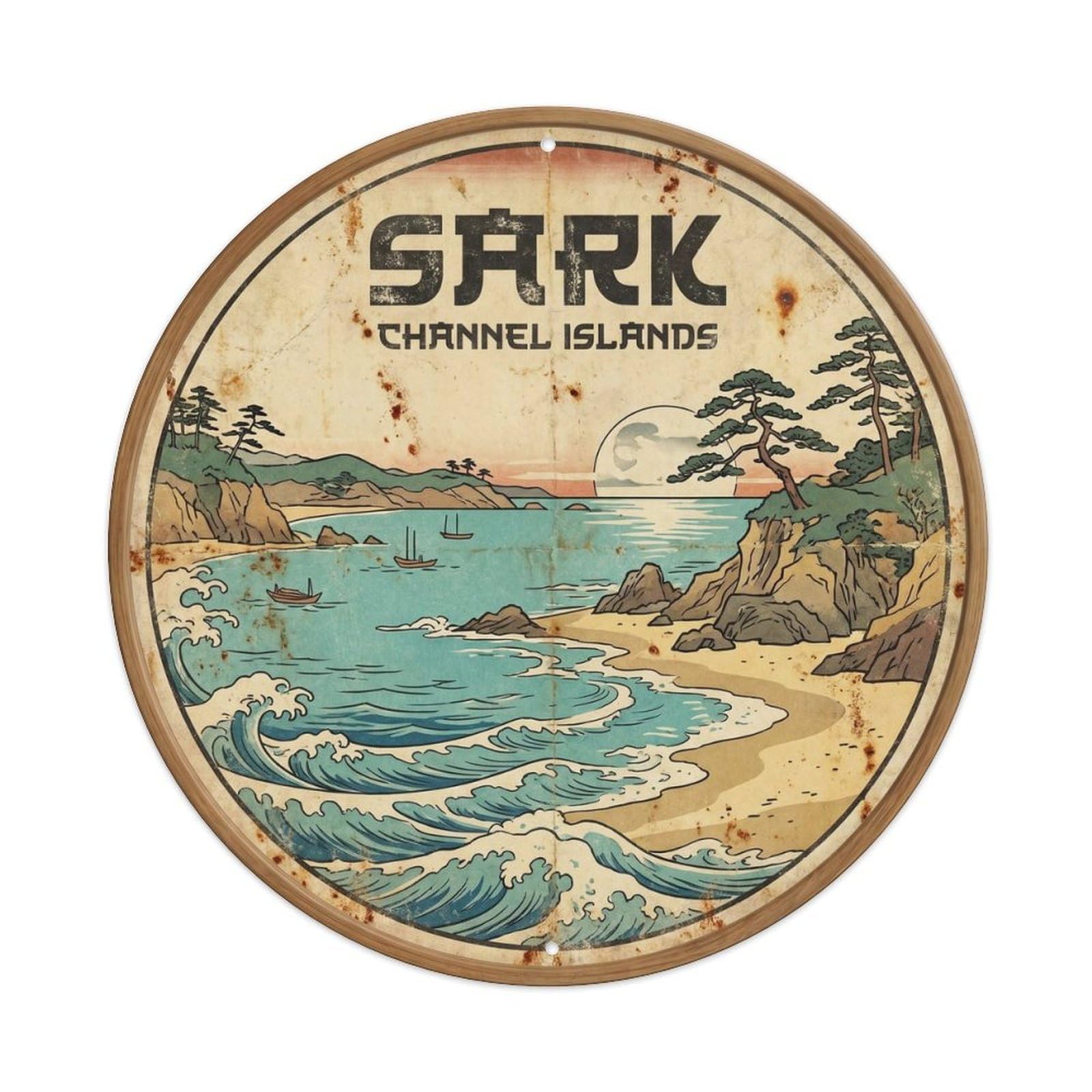 Sark Seaside Scenery Vintage Woodcut Travel Metal Tin Sign
