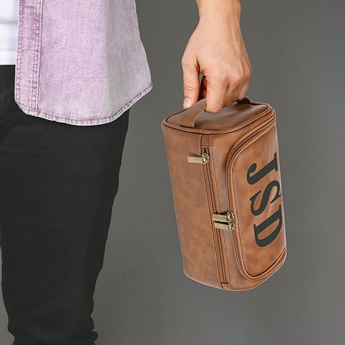 Miniatura 3 de Personalized Leather Toiletry Bag For Men with Hook, Groomsmen Gifts Travel Bag Laser Engraved Name Monogram Leather Gift Anniversary Gift For Him