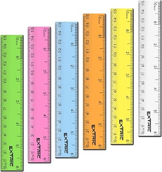EXTRIC Rulers 6 Inch Bulk Classroom 6 PK Mini Ruler for Kids Metric, Inch | Clear Plastic Rulers in Assorted Colors That are Shatterproof and Great to Use in Classroom, Office, Home