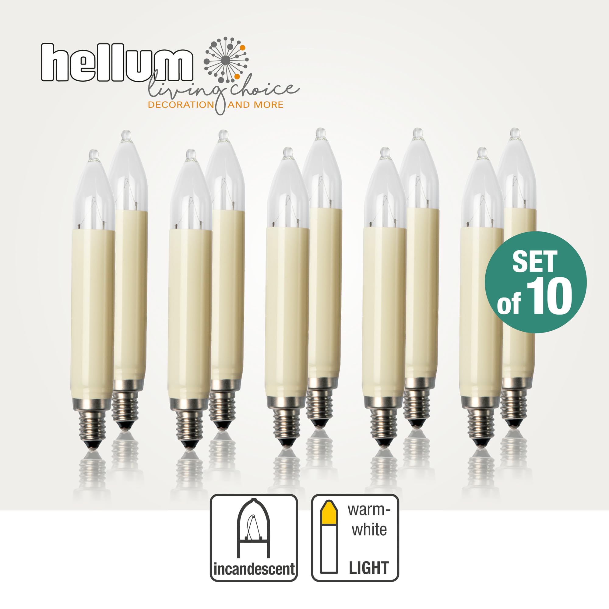 hellum 901016 świece zamienne do łuku świetlnego, 10 sztuk, 8 V, 3 W, świece trzpieniowe do świec choinkowych, do użytku wewnątrz i na zewnątrz, z 30 punktami świetlnymi, żarówki do łuku świetlnego