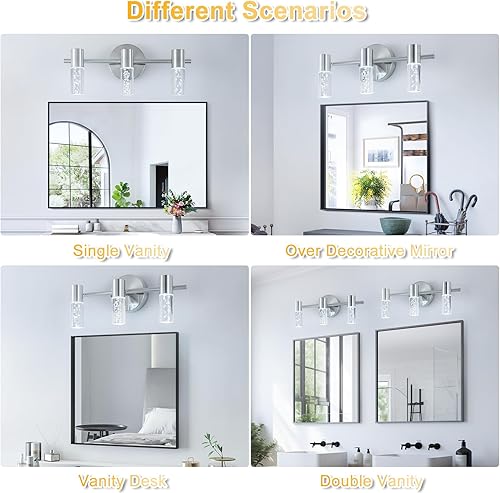 Miniatura 7 de Moderna lámpara de tocador de baño con 3 luces de níquel cepillado, luces de tocador de pared de baño sobre espejo, blanco frío 6000 K accesorios de