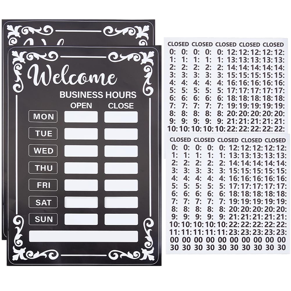 GORGECRAFT 2 Set Store Hours Sign Opening Hour Kit PVC Changeable Open and Closed Signs with Matching Number Stickers for Business Glass Door Window Restaurants Bar Retail Barbershop Shops 19.6x29.6cm
