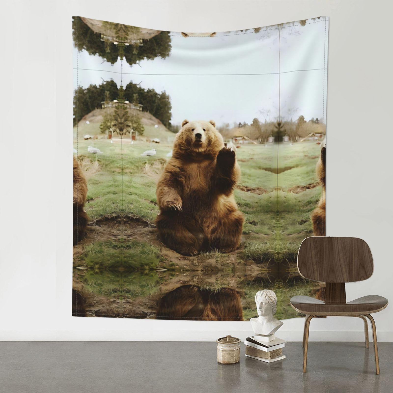 YYHHAOFA Hi Bear Sit on the lawn Prints 60x51in Wall Tapestry – Durable Polyester Throw for Dorm, Beach, & Home Decor