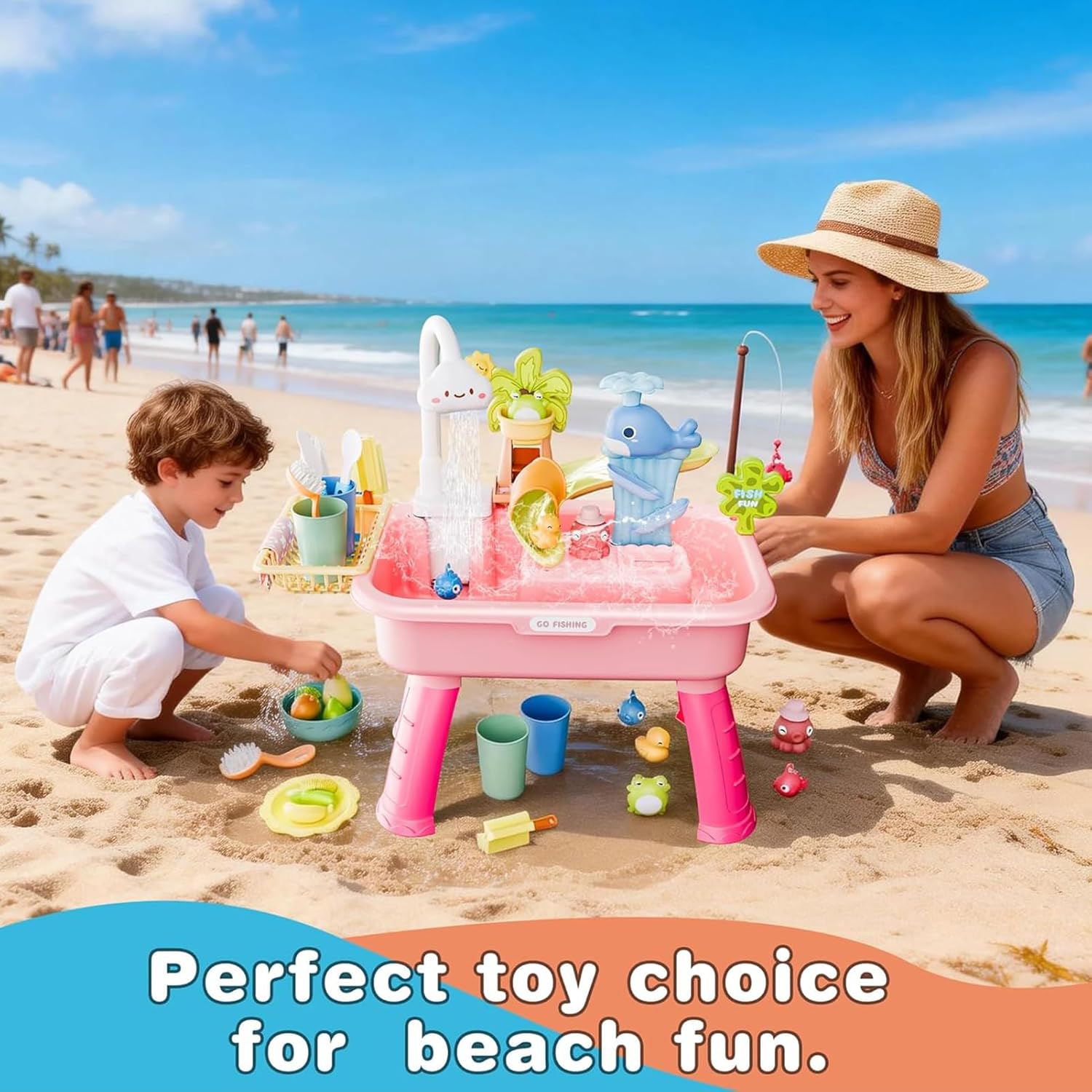 Water Table for Children, 4 in 1 Funny Play Sand and Water Tables, Novelty Play Sink Tables with Running Waters Pump, 2026 Multifunctional Waters Playing Table, for Boys & Girls
