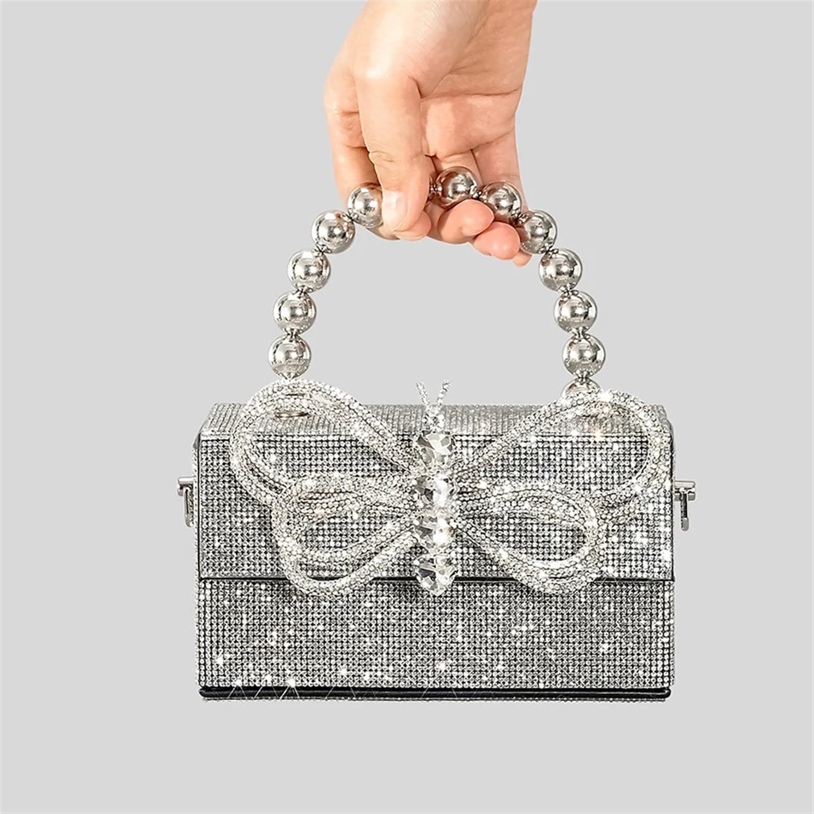 Bolsos Pedrería Mujer Bolso de noche con lazo diamantes a la moda, bolsos mujer cuentas imitación, bolso hombro tipo bandolera brillante, pequeños solapa