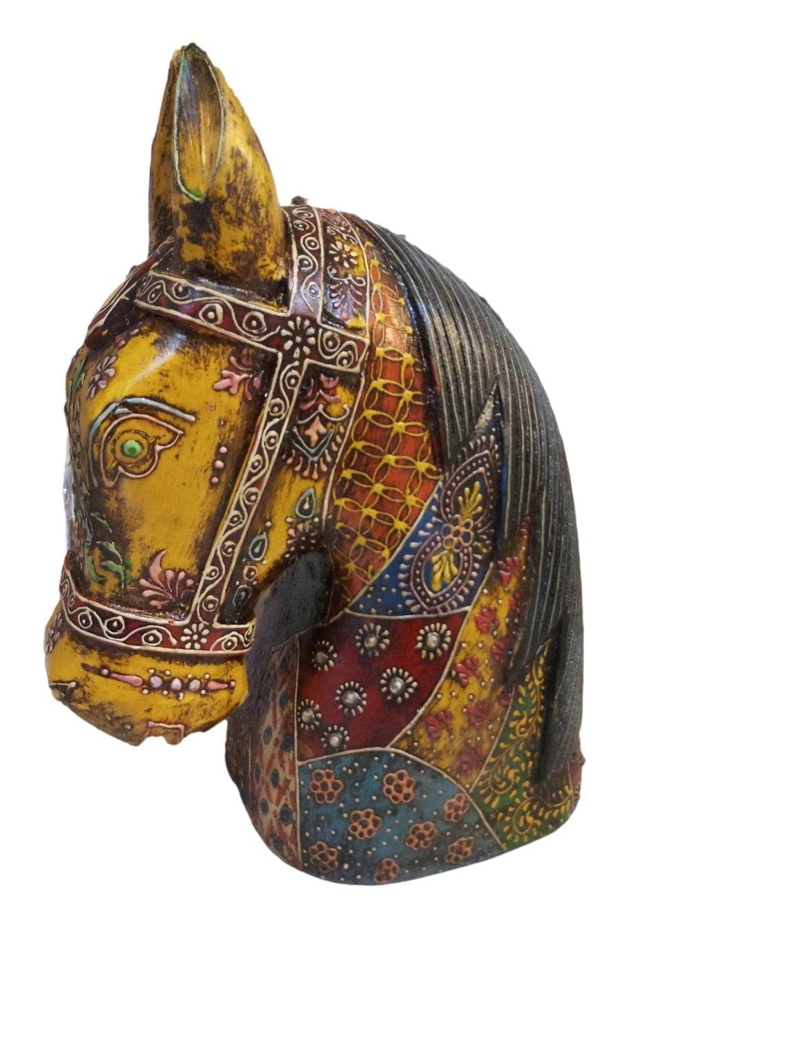 Raro Grande 12 "Madera de Mango Caballo de Madera Busto estatuas Escultura Pintada a Mano Hecha a Mano decoración del hogar Tallado estatuilla Tallada a Mano