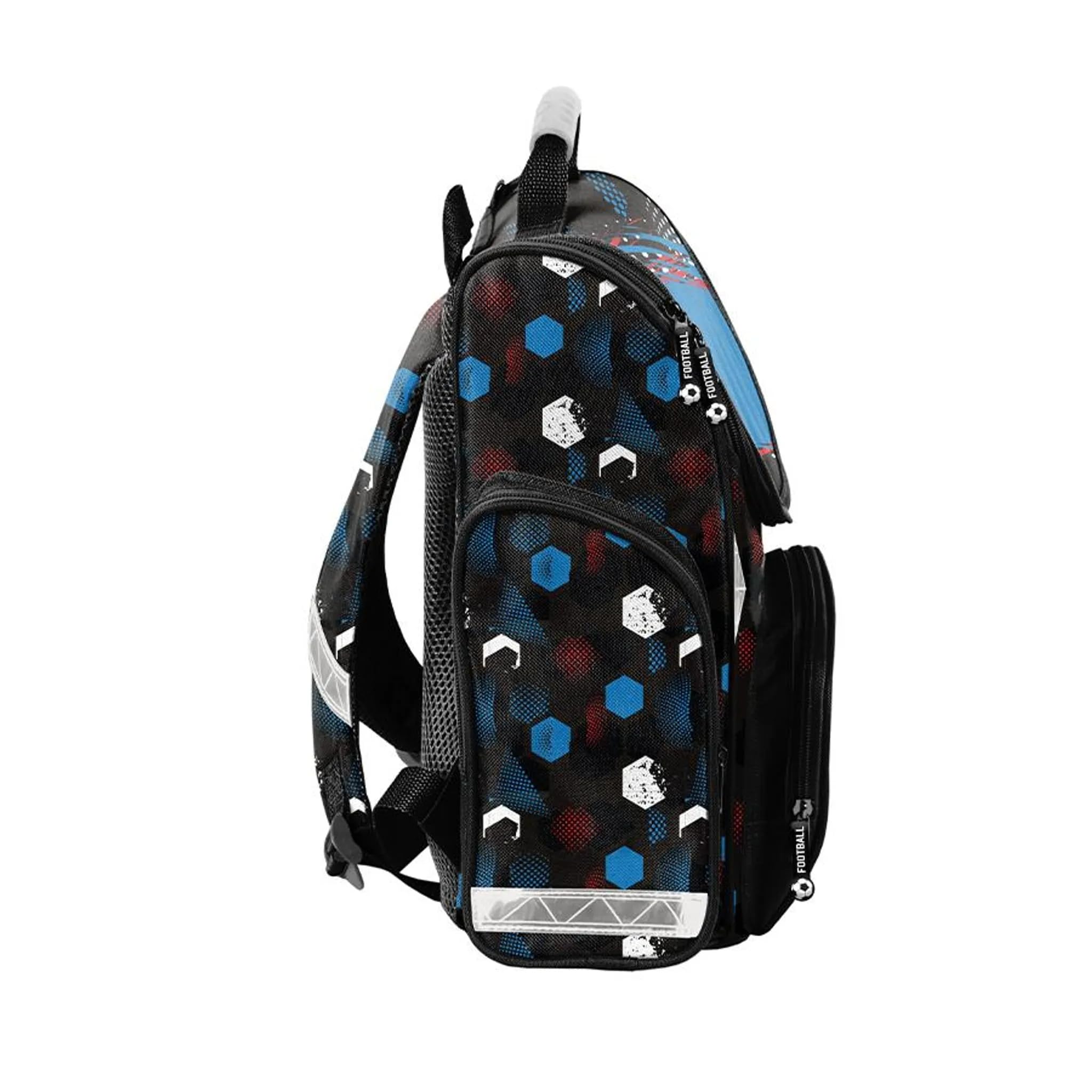 PASO - Schulranzen für Jungen und Mädchen, 6er-Set - Schul-Rucksack für Kinder mit Federmäppchen - Schuhbeutel Trinkflasche und Brotdose - Ball Motiv - 1-3 Klasse