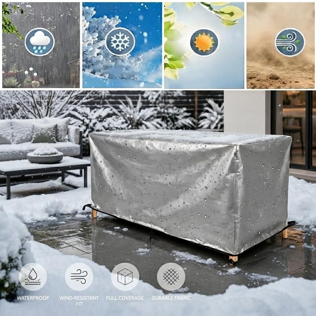 Copertura per Mobili da Giardino 270x220x220 cm Telo Copritavolo Esterno Impermeabile in 420D Oxford, Fodera Protettiva Rettangolare Resistente all'Inverno per Tavolo, Panca o Sdraio,Argento