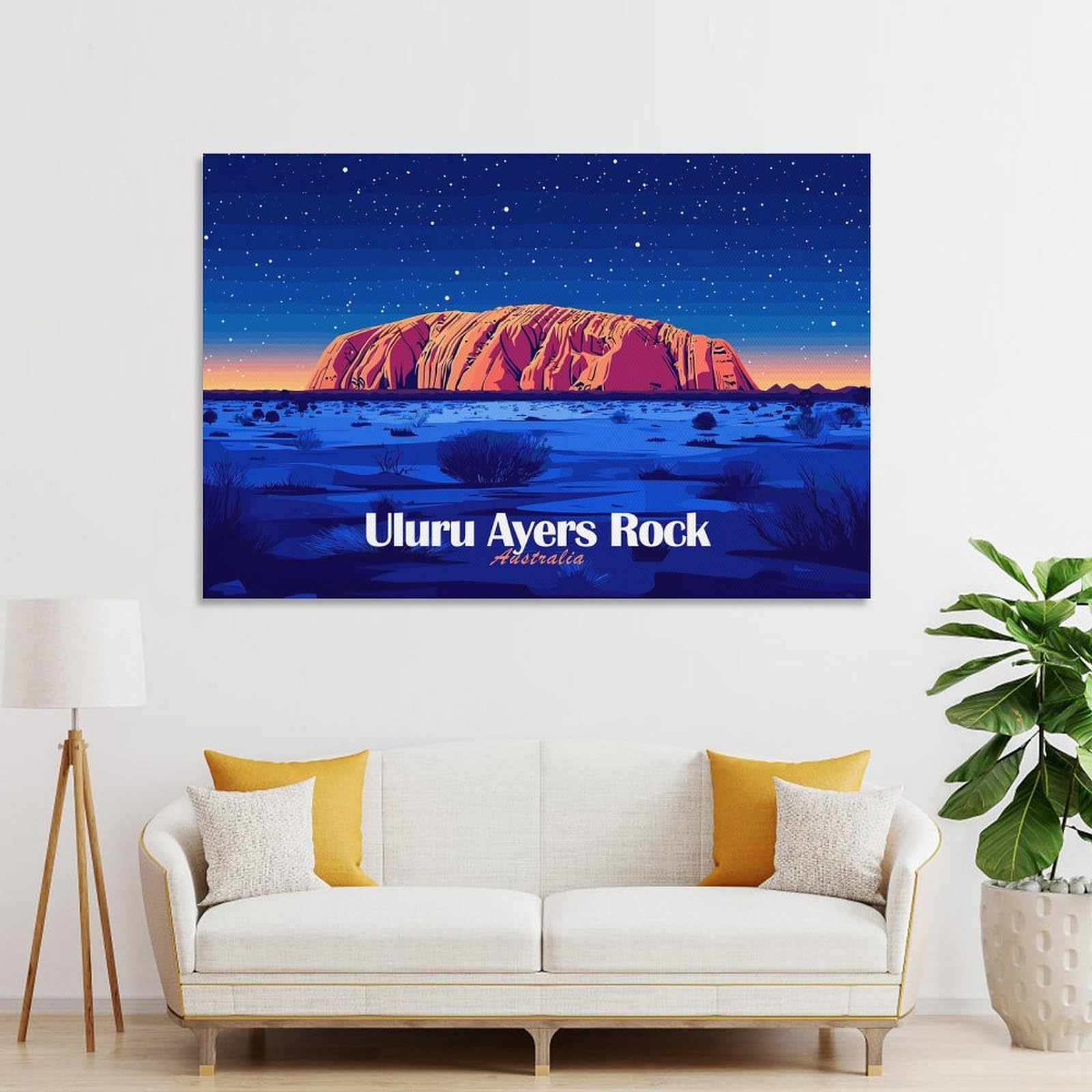 Junmoney Unframe-Style-9-1 Uluru Ayers Rock Australia Night Hanging Wall Art, 24X36inch(60X90cm), For Entrance Walls, Hall Decor Or Foyers, Wall Decor To Refresh Empty Corners