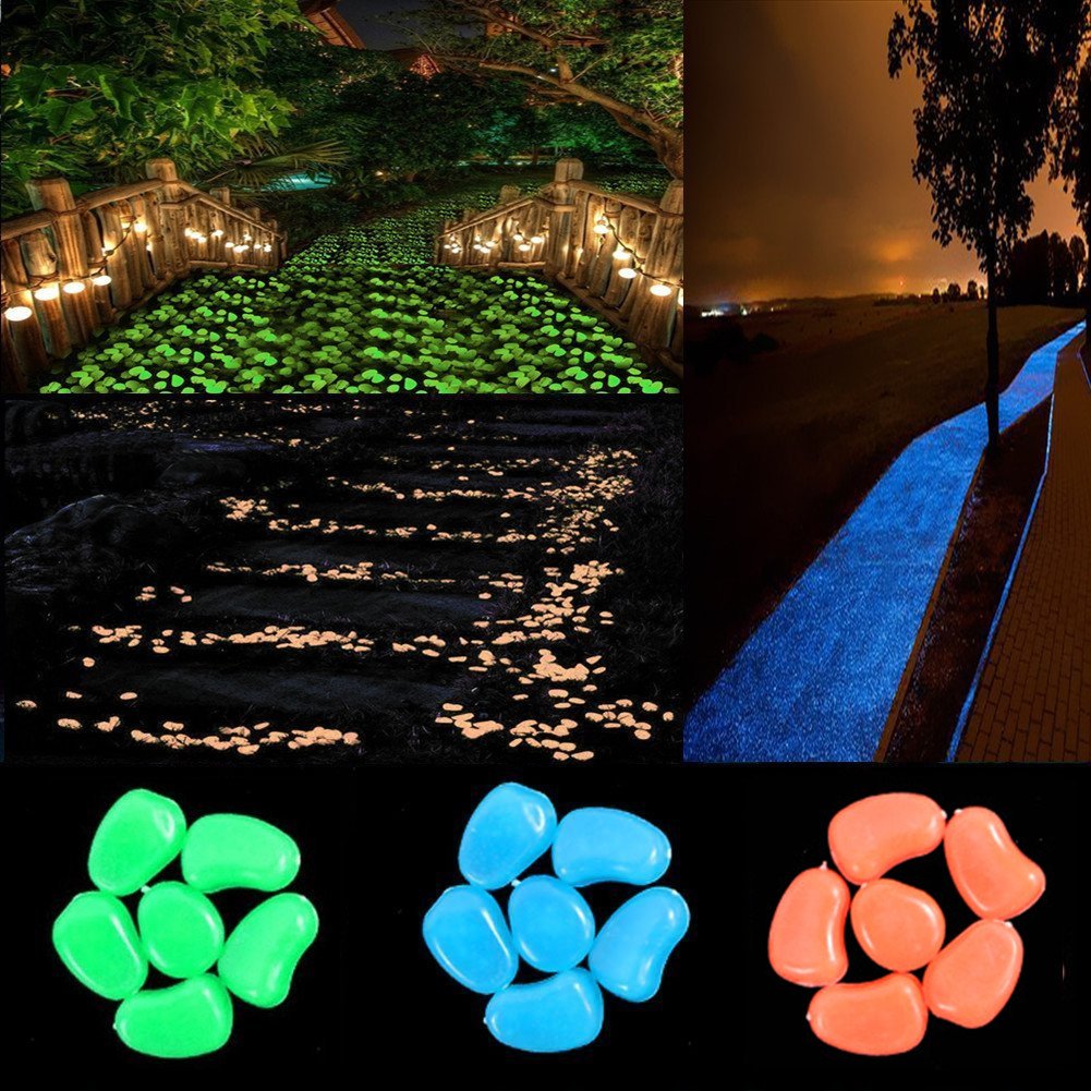 330pcs Glow in The Dark Pebbles Stone Garden Walkway Decor Outdoor Bulk Fish Tank Aquarium Glow Decorations Gravel Rocks (Blue Green Orange)