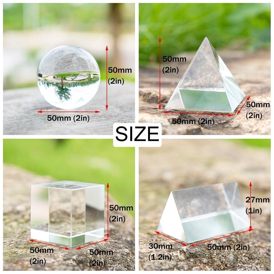 HDCRYSTALGIFTS Set di 4 prismi ottici K9 da 50 mm per fotografia, con panno per la pulizia, per insegnare, giocare, fotografare