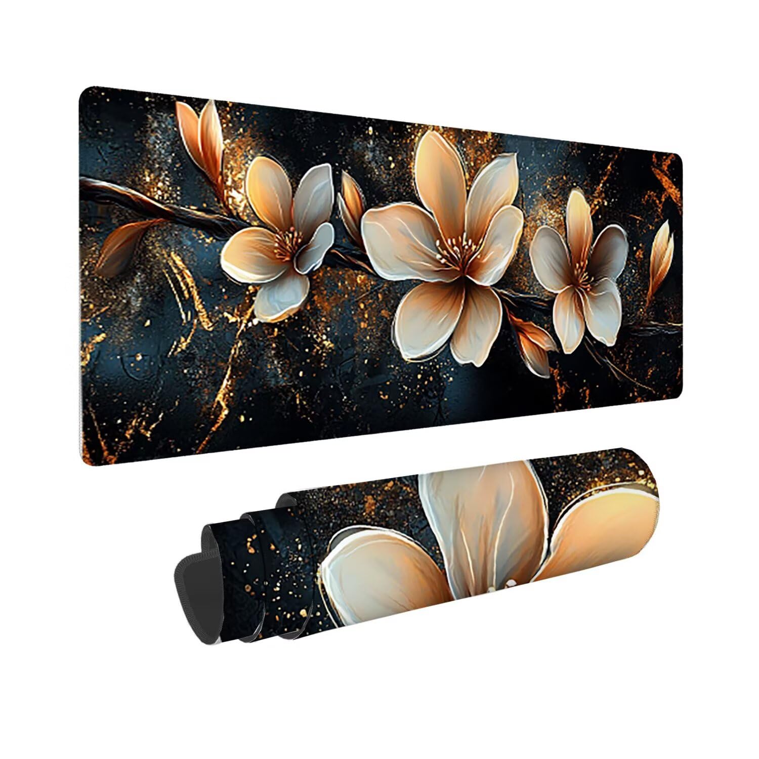 Podkładka pod mysz do gier XXL duża mysz 1600 x 800 mm, duża podkładka pod biurko z antypoślizgową gumową podstawą do gier, komputera, poprawia precyzję i szybkość (kwiaty) o-353