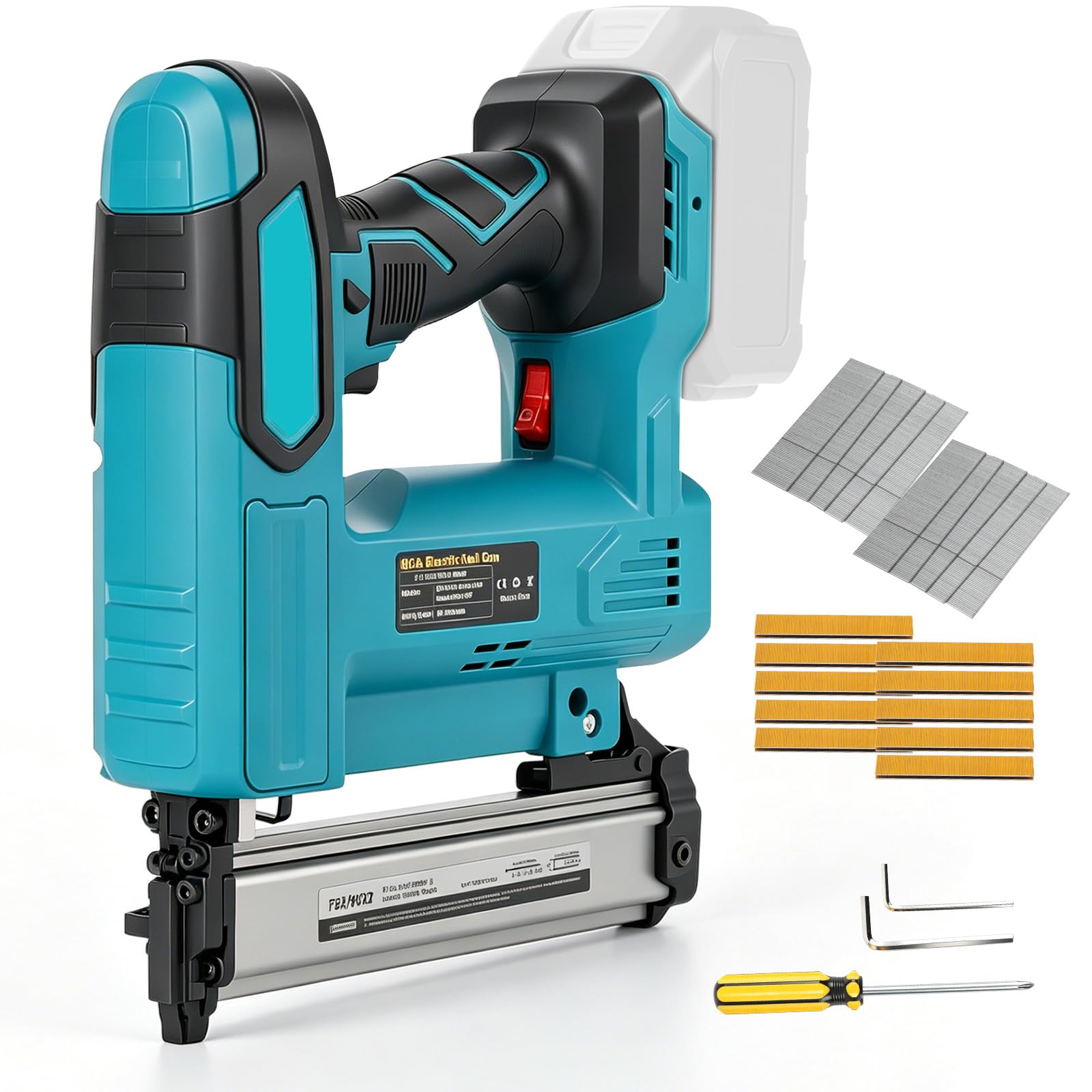Akumulatorowa gwoździarka Brad do Dewalt 18 V 20 V, 2 w 1, pistolet do gwoździarek 18 GA, ze 1000 gwoździami, 1000 szt. zszywek do stolarki, tapicerki, projektów DIY (niebieska, do Makita)