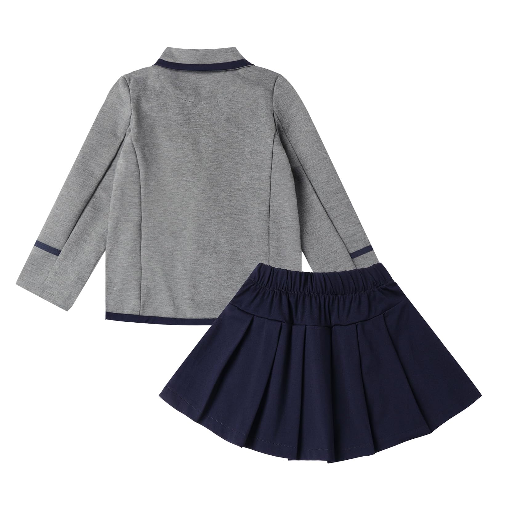 Mud Kingdom Conjunto de uniforme escolar británico de manga larga con solapa ancha y falda para niñas de 4 a 16 años