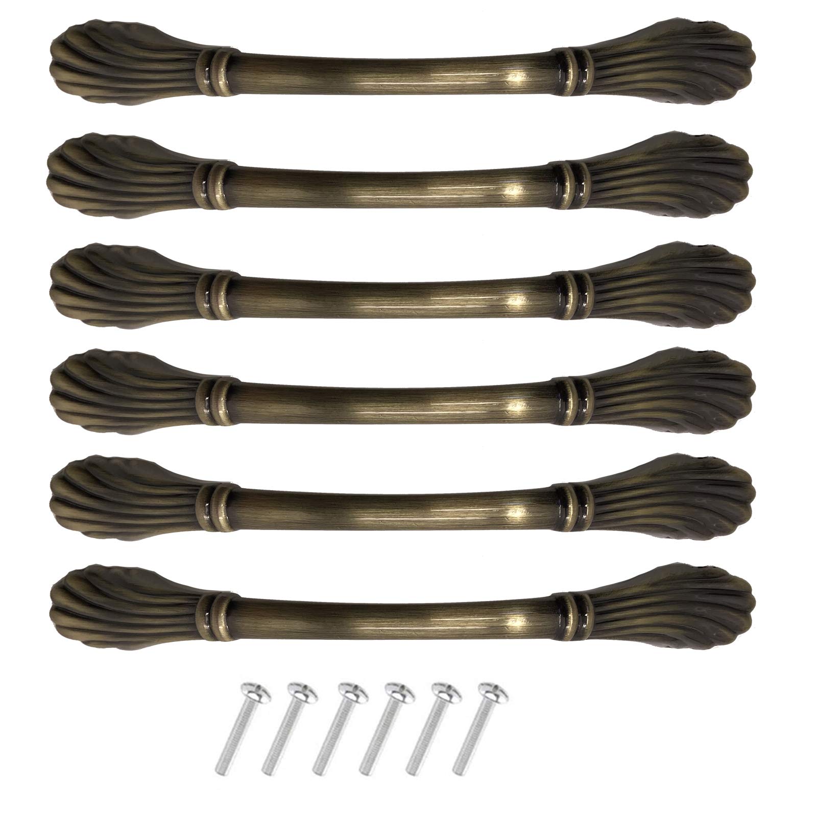 Kandery Green Bronze 6Pcs Vintage Cabinet Drawer Handles, Antique Kitchen Cupboard Handles, 128Mm Hole Center,
