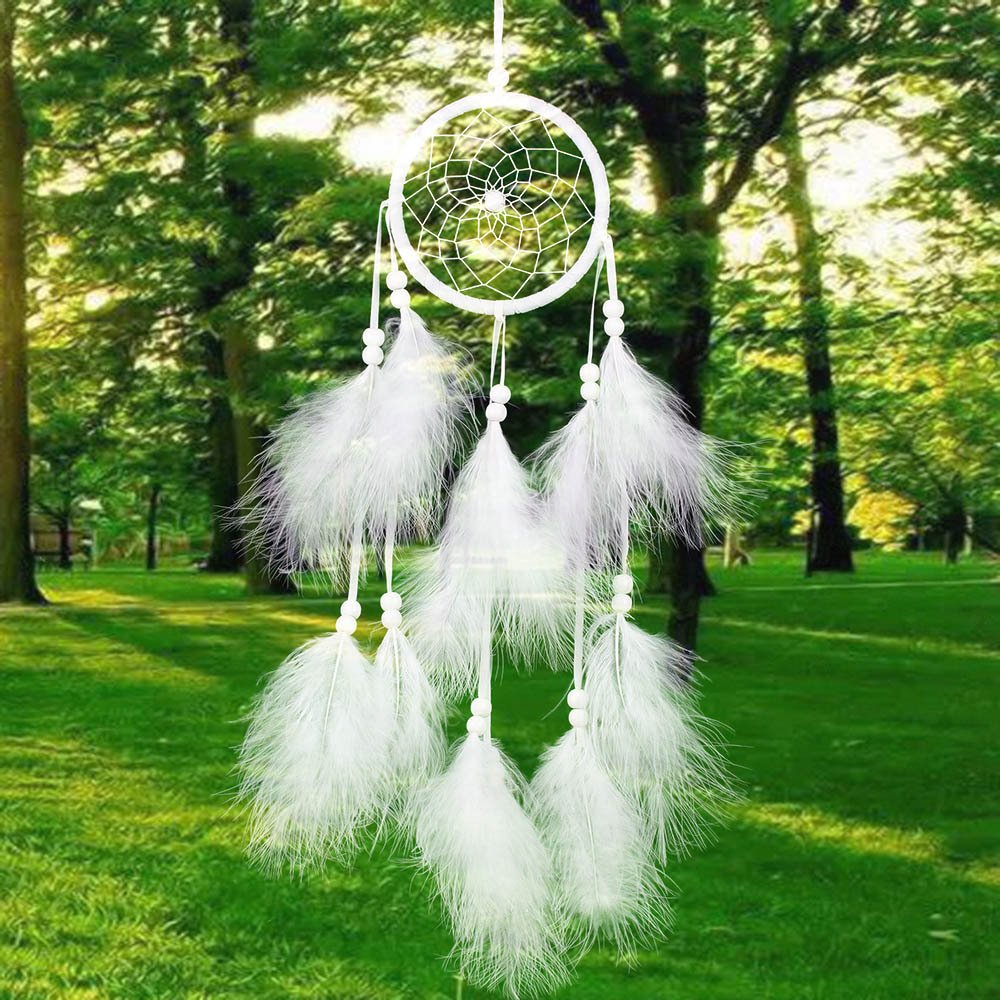 MoonyLI Handmade Dream Catcher Net Feathers Wall Hanging Decoration Ornament 1 Piece (White)