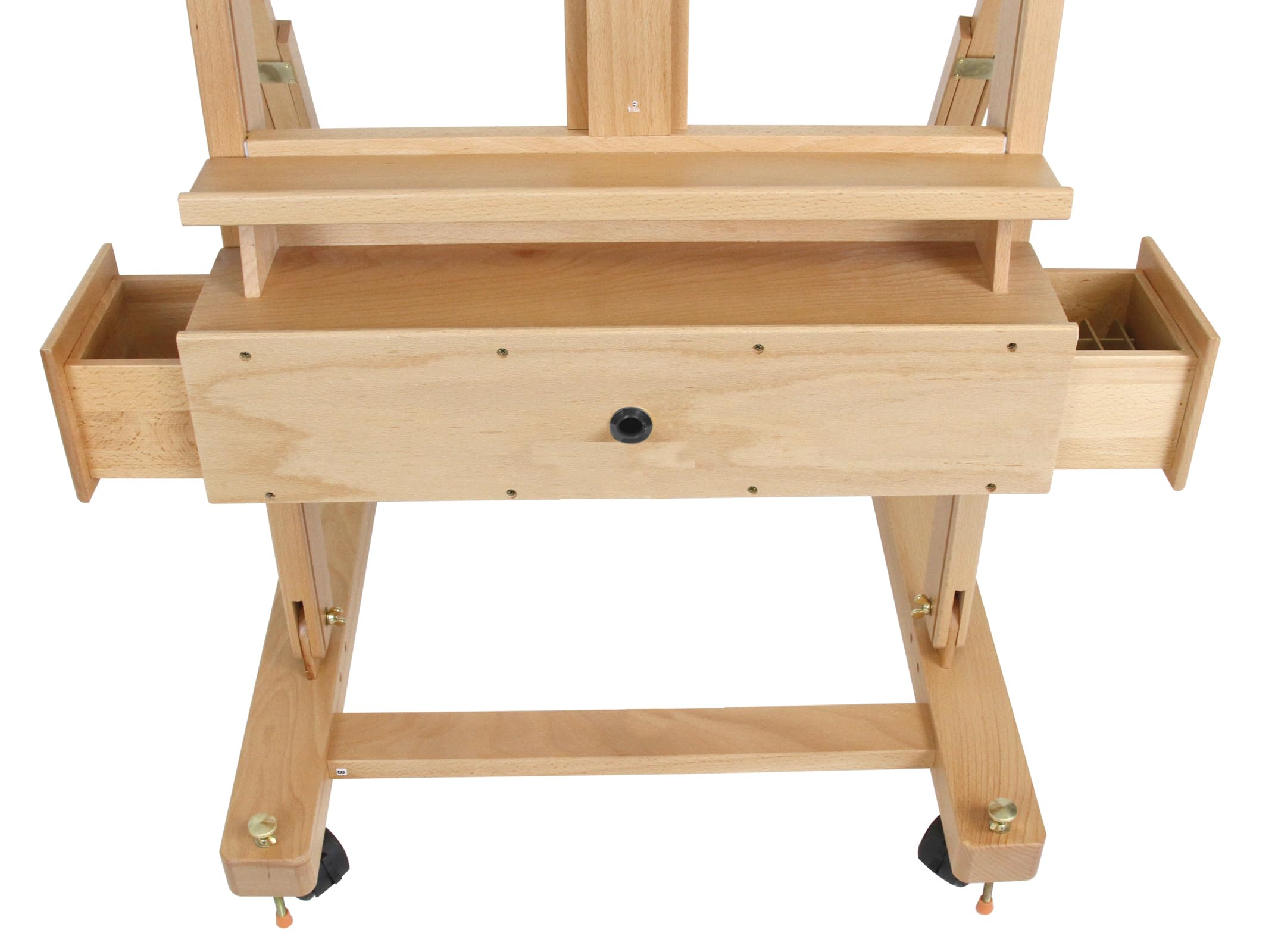 Paintersisters Atelier-Staffelei mit Kurbel, Buchenholz FSC® – Studiostaffelei bis 210 cm, höhenverstellbar 50-120 cm, für Keilrahmen bis 40 kg, Profi-Staffelei für Künstler & Ateliers