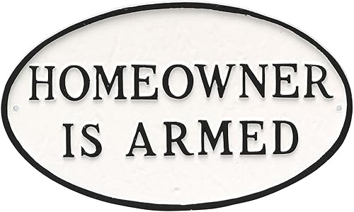 Miniatura 2 de Placa ovalada de metal fundido para el propietario de casa con diseño de armado - Placa de exhibición de pared o césped - Letrero de seguridad para
