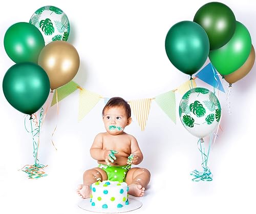 Miniatura 7 de 80 globos temáticos de safari en la selva, globos de hojas de palma, globos cromados metálicos, globos de látex verde para cumpleaños, suministros