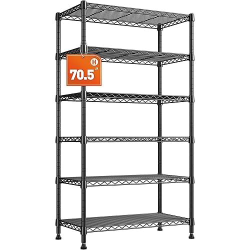 REIBII Storage Shelves 70.5" H Tall Wire Shelving Unit Sturdy Metal Shelves Adjustable Deep Pantry Shelves 6 Tier Wide Heavy Duty Metal Shelving Load 1000LBS Storage Rack, Keep Organized