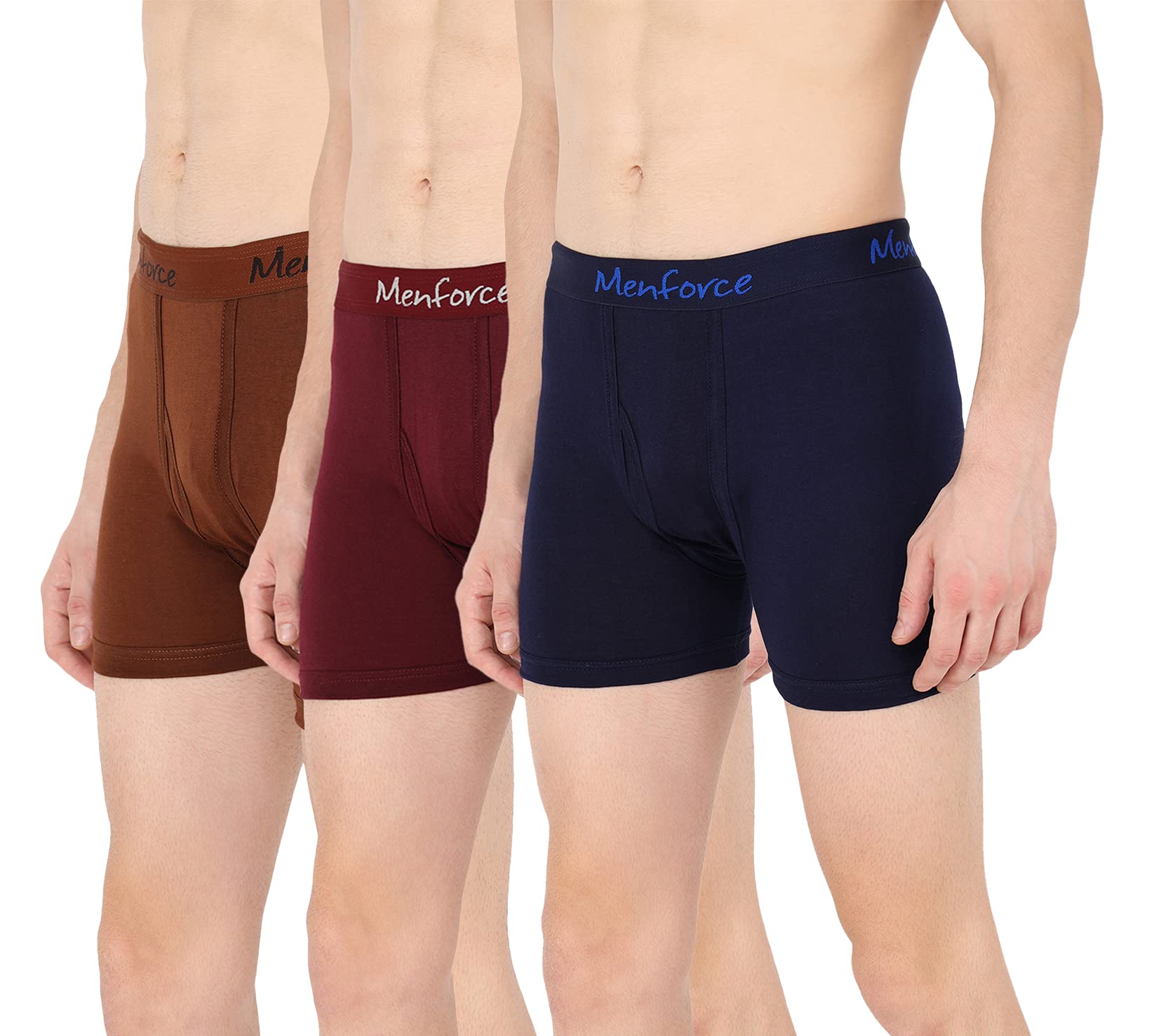 KANSAL Menforce Men's Solid Trunks | Pure Cotton | Top Elastic Underwear(Pack of 3)
