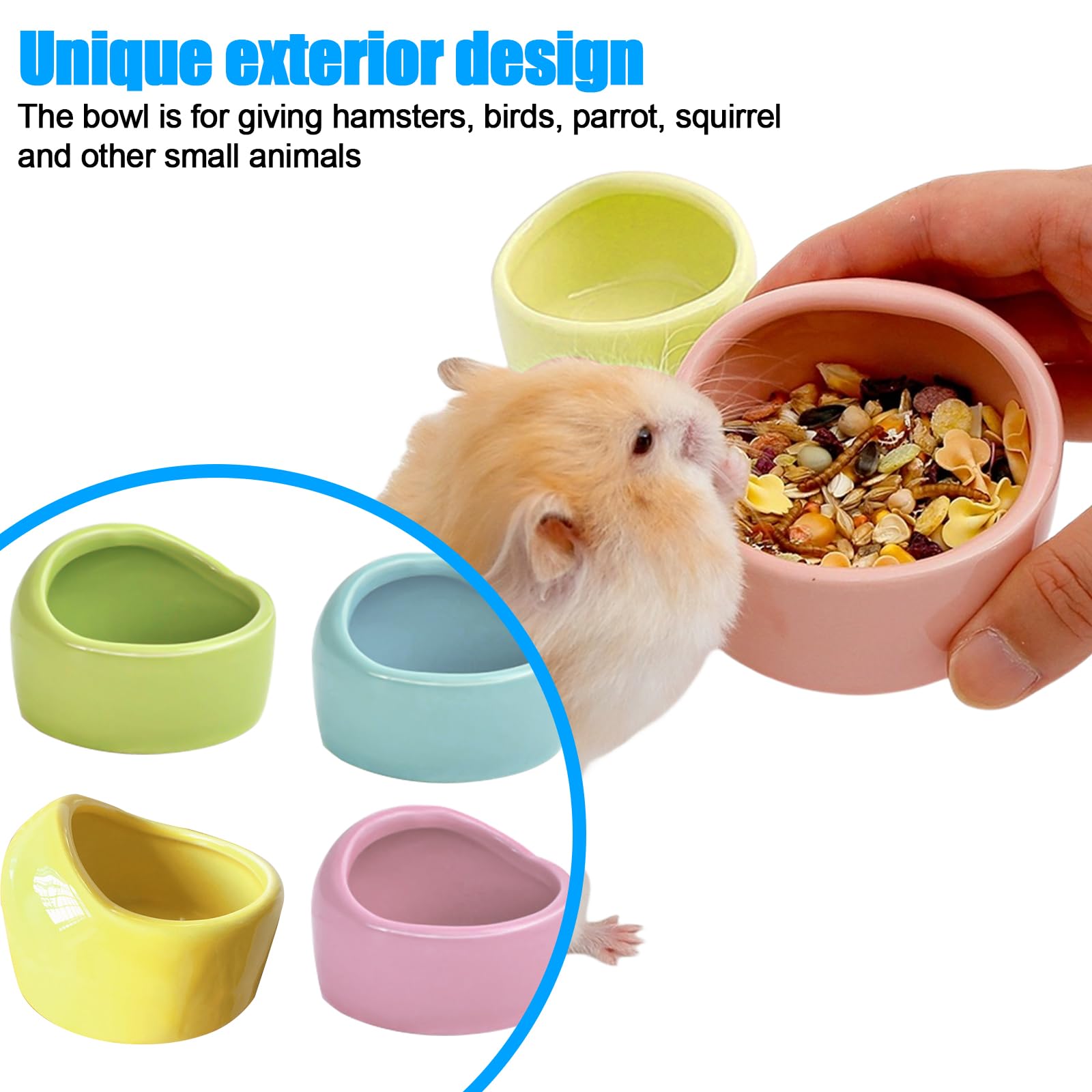 HOMURY Lot de 4 bols en céramique pour petits animaux - Gamelles anti-morsure pour hamsters et cochons d'Inde