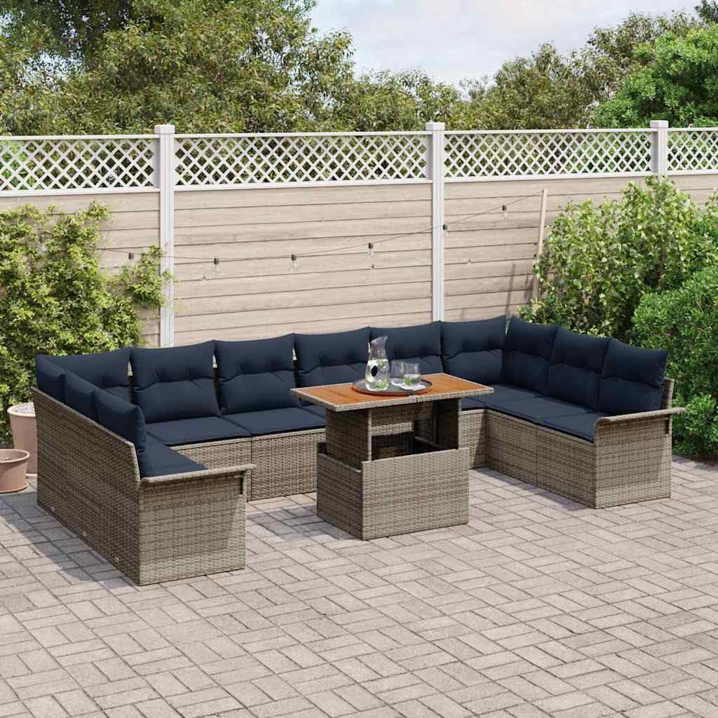 Set di divani da giardino in polyrattan e legno di acacia, 11