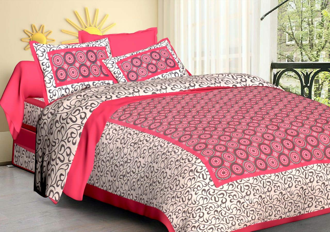 Drap de lit en coton imprimé floral avec taies d'oreiller de style Jaipuri