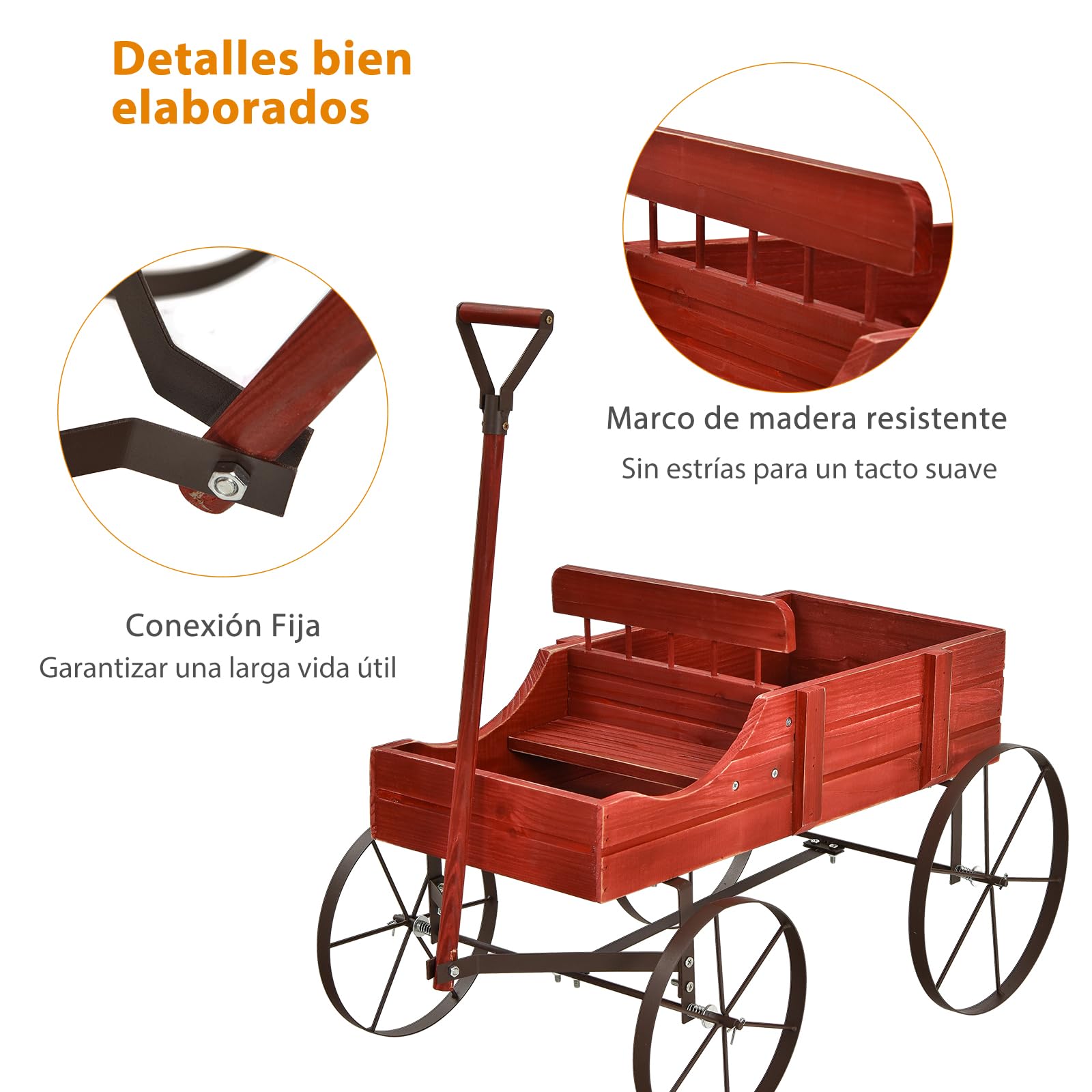 SOARS Soporte para flores, carrito de flores con 4 ruedas de metal, soporte para plantas de madera maciza, jardinera decorativa, carrito de madera, carrito para jardín y balcón (rojo)