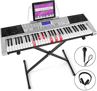 MUSTAR 61 Key Piano Keyboard, Electric Piano Keyboard with Lighted Up Keys, Learning Keyboards Piano for Beginners, Piano Stand, LCD Screen, Headphones, Microphone, Kids Birthday Gifts