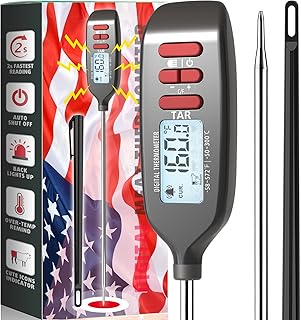 Antonki Meat Thermometer Digital, Smart Instant Read Food Thermometer with Super Long Probe for Cooking Grilling Baking Kitchen Candy BBQ Oil Liquid, Backlit Display, Battery Included