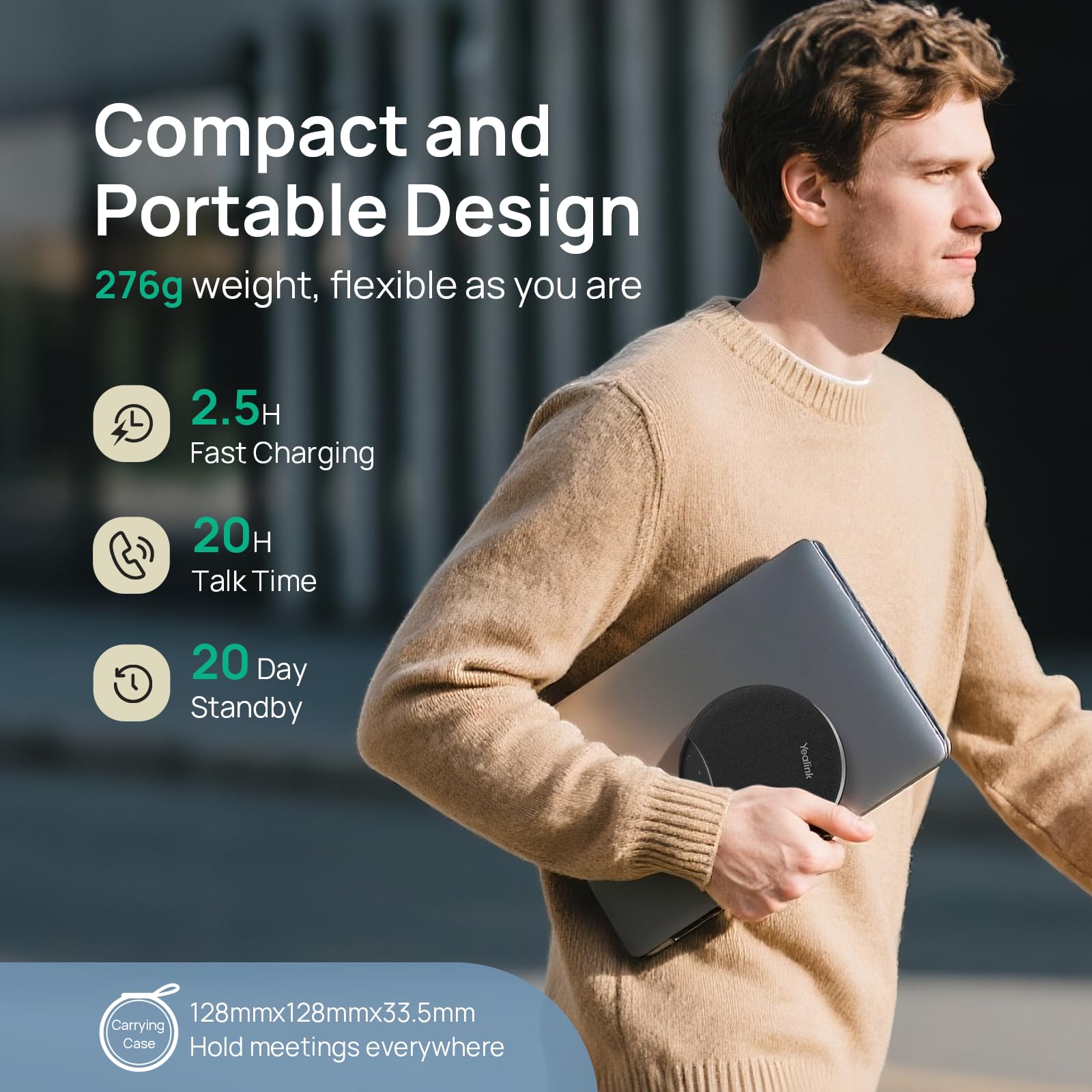 Yealink SP92 Altoparlante e microfono per conferenze da ufficio, altoparlante Bluetooth portatile con USB, microfono con cancellazione del rumore AI, 20 ore di chiamata, per piccole sale riunioni