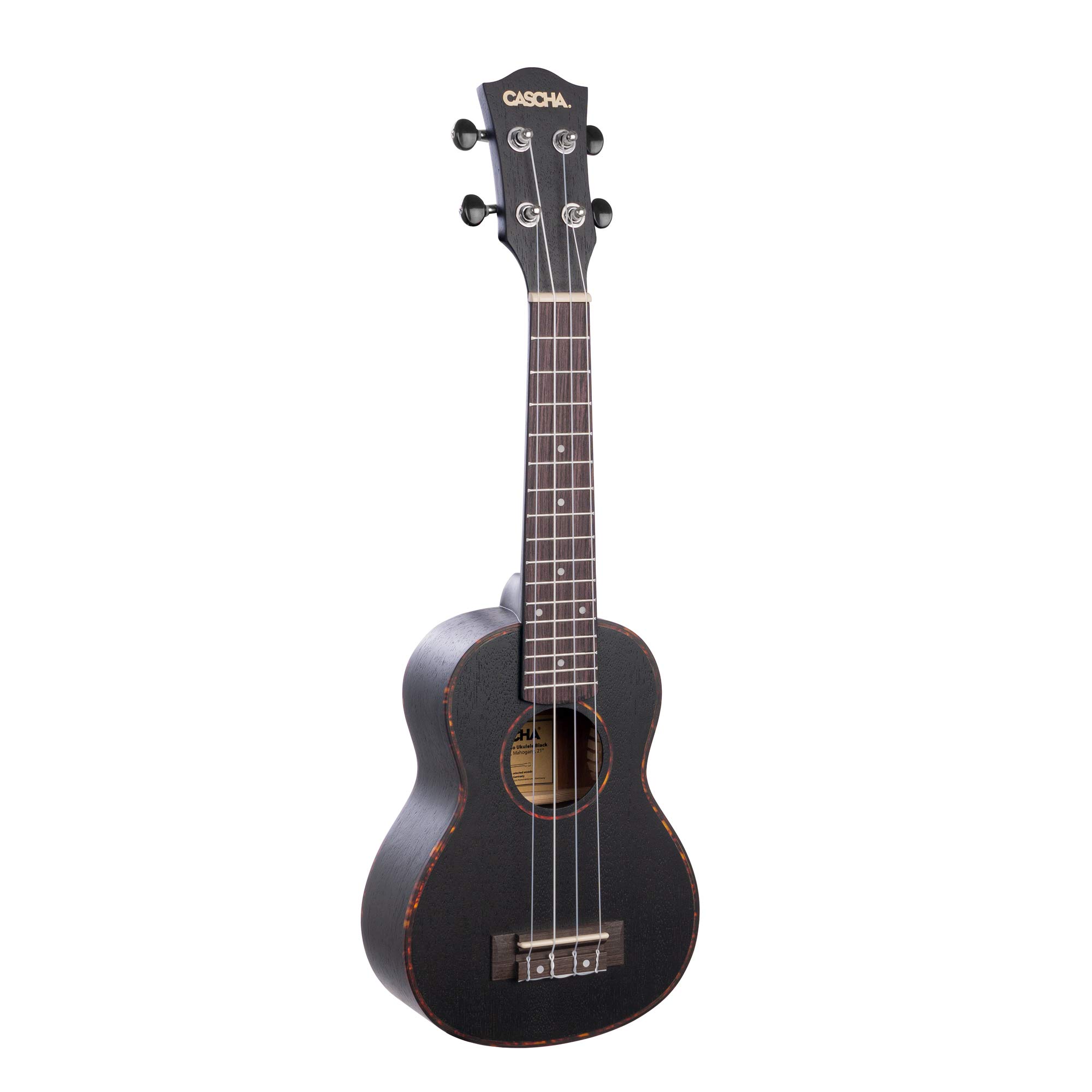 Cascha, ukulele soprano, nero, mogano, set di 3 plettri colorati, custodia per ukulele soprano, ukulele di alta qualità, in mogano, nero, piccola chitarra hawaiana per principianti avanzati