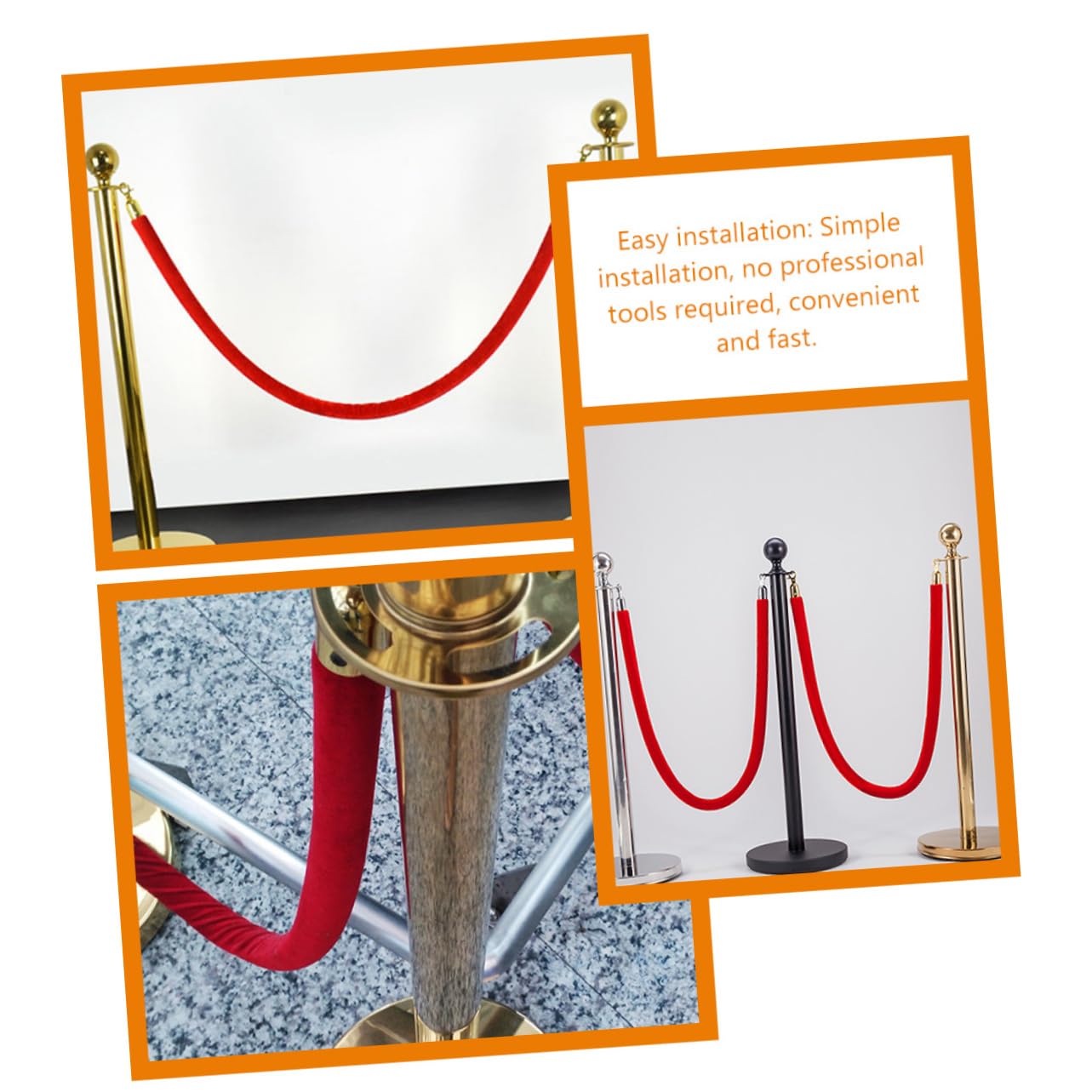 Balacoo 4pcs Red Velvet Ropes Stanchion Rope Guardrail for Party Queue Barrier Crowd Control